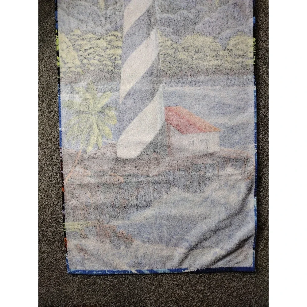 Vntg HILASAL LITEHOUSE PRINT Beach Towel Approx. 56